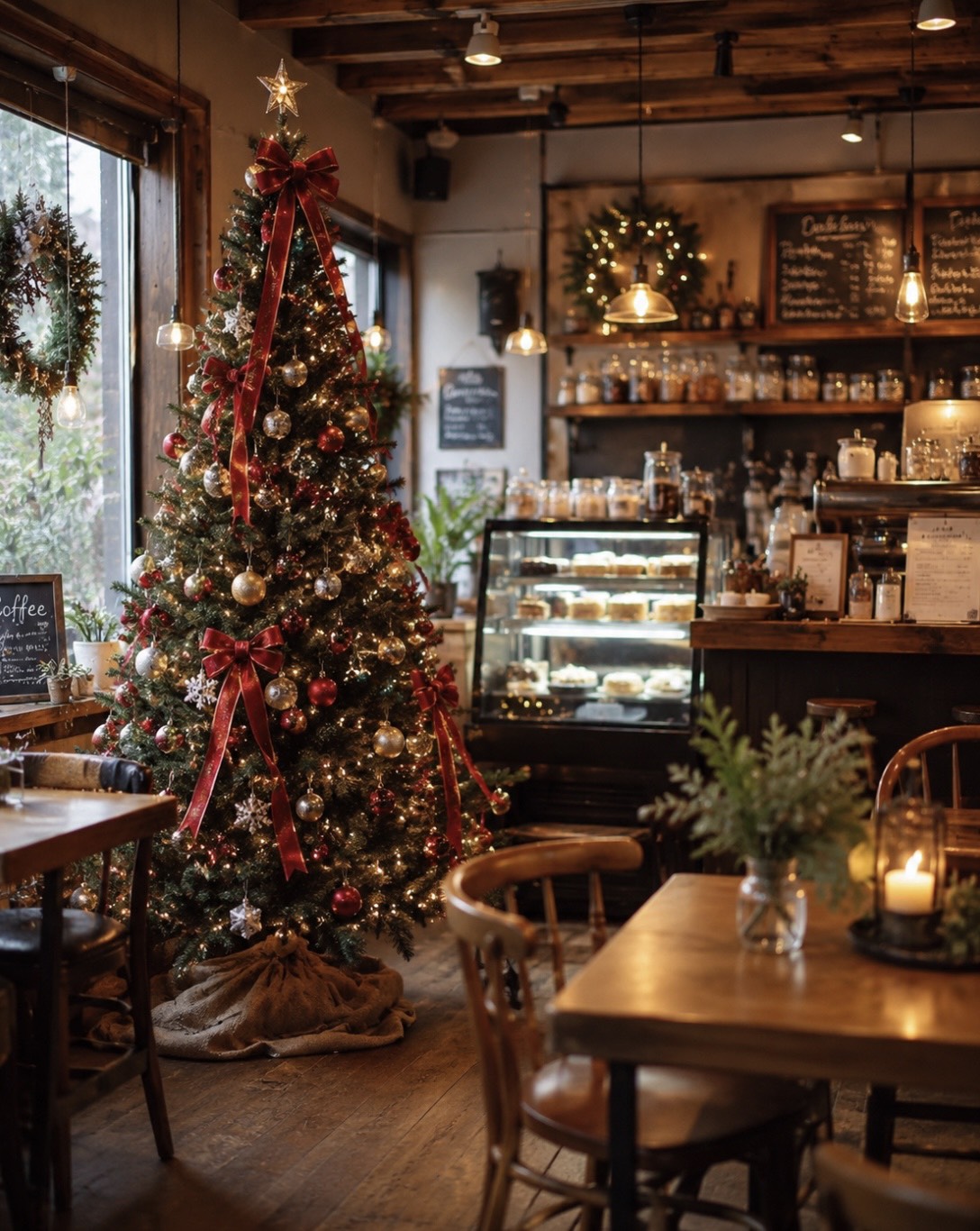 Seasonal decoration in a cafe interior